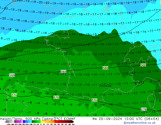 Z500/Rain (+SLP)/Z850 ECMWF We 25.09.2024 12 UTC