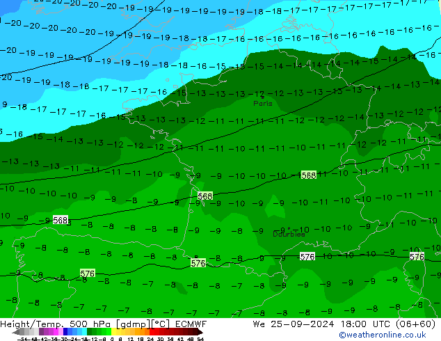 Géop./Temp. 500 hPa ECMWF mer 25.09.2024 18 UTC