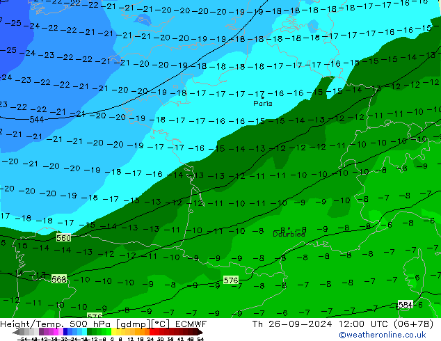 Z500/Rain (+SLP)/Z850 ECMWF Do 26.09.2024 12 UTC