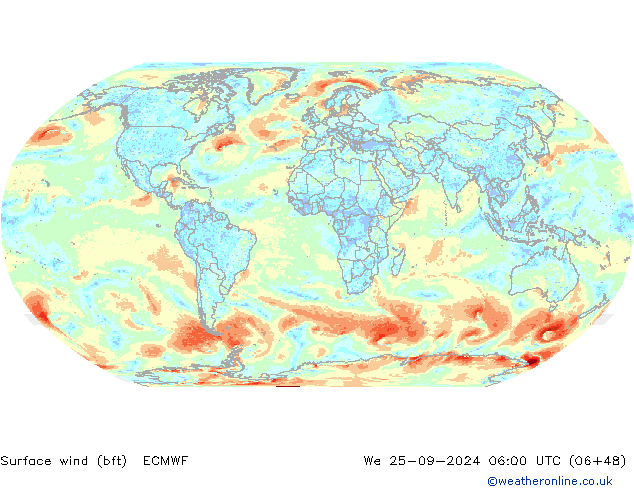  10 m (bft) ECMWF  25.09.2024 06 UTC