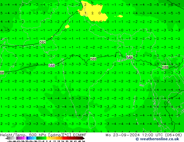 Z500/Yağmur (+YB)/Z850 ECMWF Pzt 23.09.2024 12 UTC