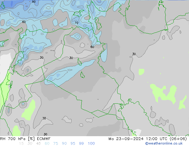 RH 700 hPa ECMWF Mo 23.09.2024 12 UTC