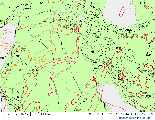 Theta-e 700hPa ECMWF Seg 23.09.2024 06 UTC