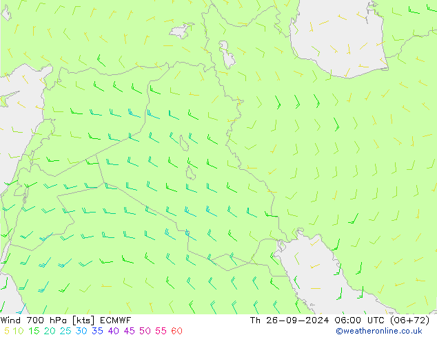 Wind 700 hPa ECMWF Th 26.09.2024 06 UTC