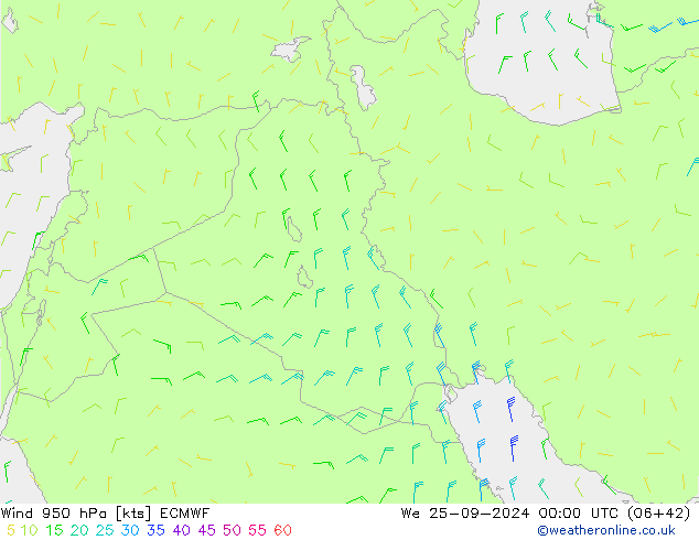 Vent 950 hPa ECMWF mer 25.09.2024 00 UTC