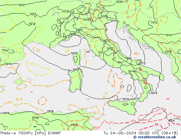 Theta-e 700hPa ECMWF Út 24.09.2024 00 UTC