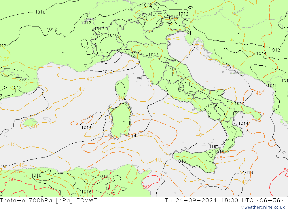 Theta-e 700hPa ECMWF mar 24.09.2024 18 UTC