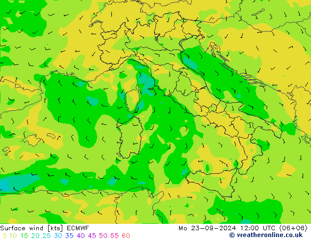 Rüzgar 10 m ECMWF Pzt 23.09.2024 12 UTC