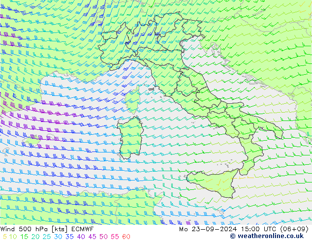 Vent 500 hPa ECMWF lun 23.09.2024 15 UTC