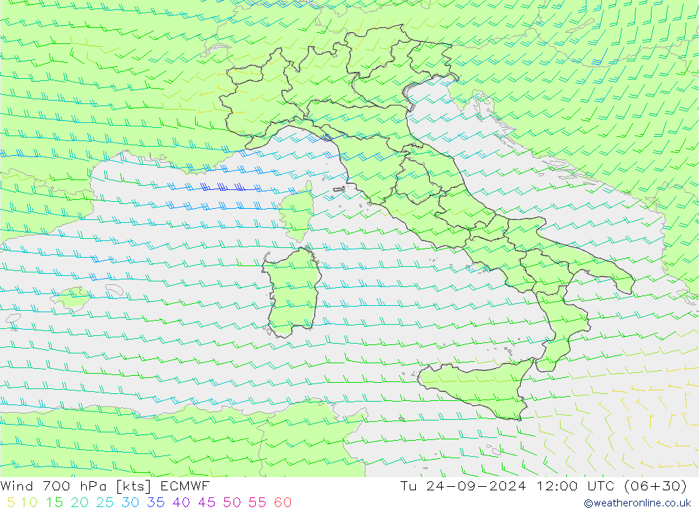 Rüzgar 700 hPa ECMWF Sa 24.09.2024 12 UTC