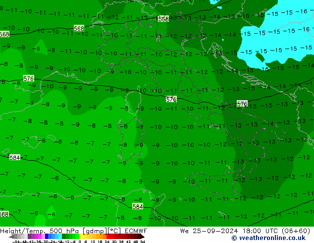 Z500/Rain (+SLP)/Z850 ECMWF mer 25.09.2024 18 UTC