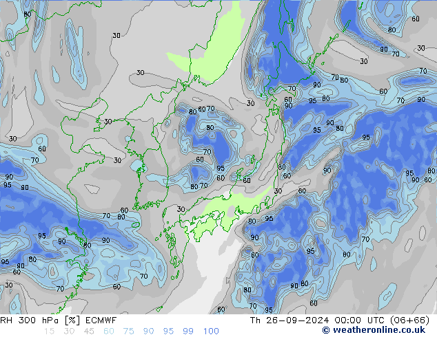 RH 300 hPa ECMWF czw. 26.09.2024 00 UTC