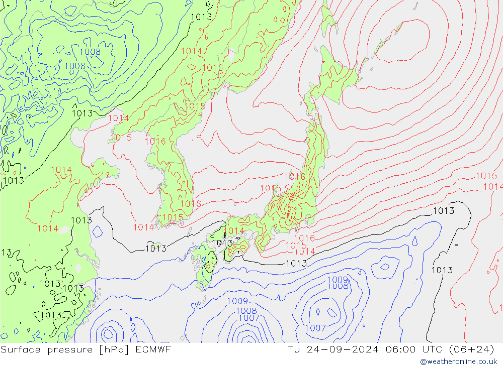 Surface pressure ECMWF Tu 24.09.2024 06 UTC