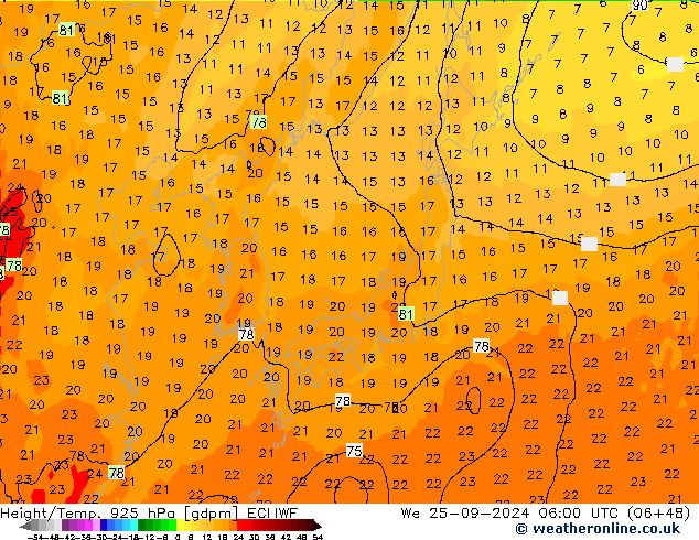 Yükseklik/Sıc. 925 hPa ECMWF Çar 25.09.2024 06 UTC