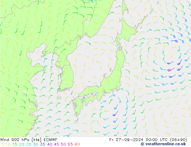 Wind 900 hPa ECMWF Fr 27.09.2024 00 UTC