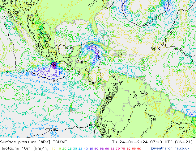 Isotachs (kph) ECMWF Tu 24.09.2024 03 UTC