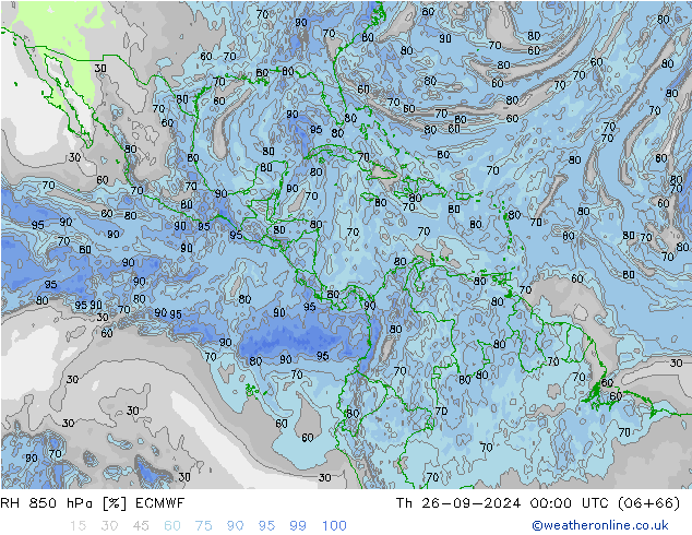 RH 850 hPa ECMWF Qui 26.09.2024 00 UTC