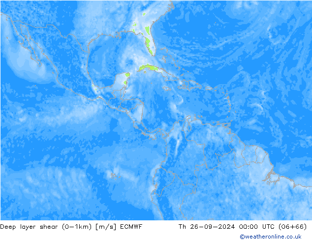 Deep layer shear (0-1km) ECMWF gio 26.09.2024 00 UTC