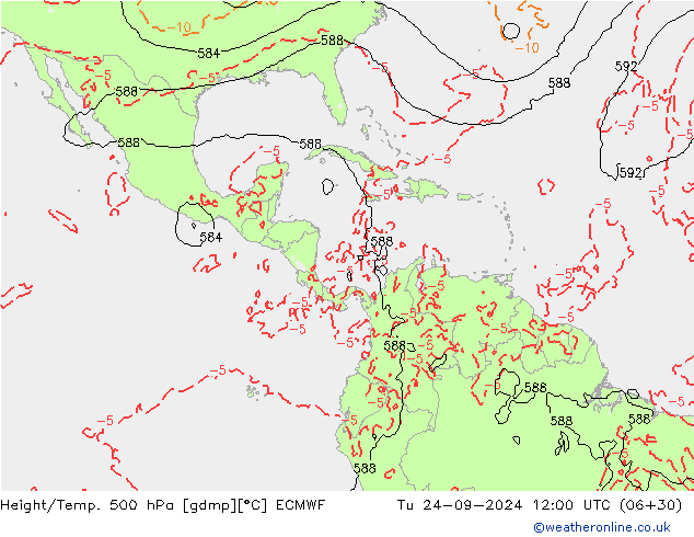 Z500/Rain (+SLP)/Z850 ECMWF вт 24.09.2024 12 UTC