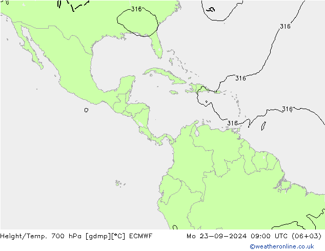 Height/Temp. 700 hPa ECMWF Seg 23.09.2024 09 UTC