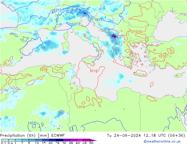 Z500/Rain (+SLP)/Z850 ECMWF Út 24.09.2024 18 UTC