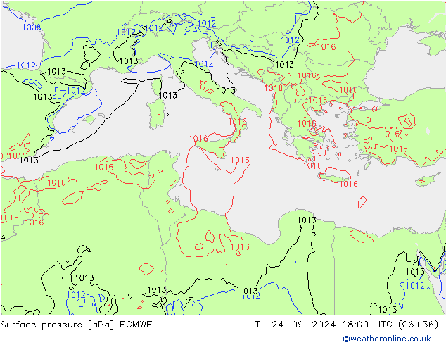 Surface pressure ECMWF Tu 24.09.2024 18 UTC