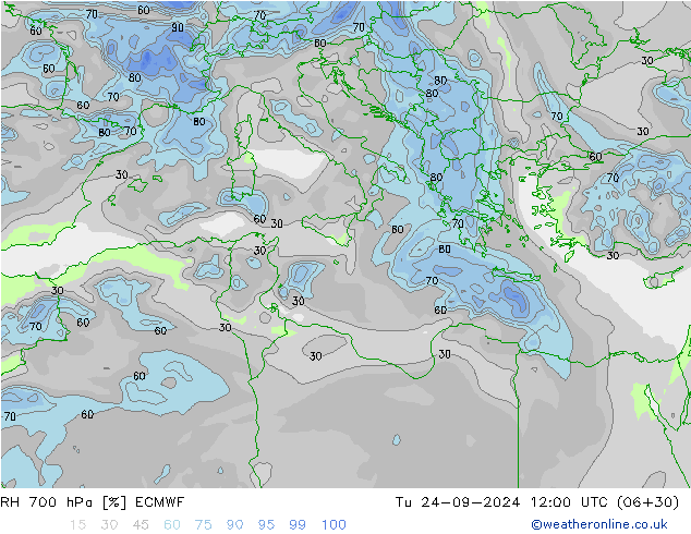 RH 700 hPa ECMWF Di 24.09.2024 12 UTC