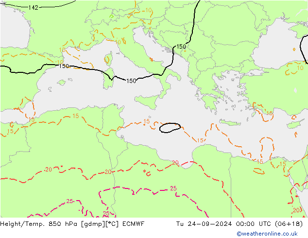 Z500/Yağmur (+YB)/Z850 ECMWF Sa 24.09.2024 00 UTC