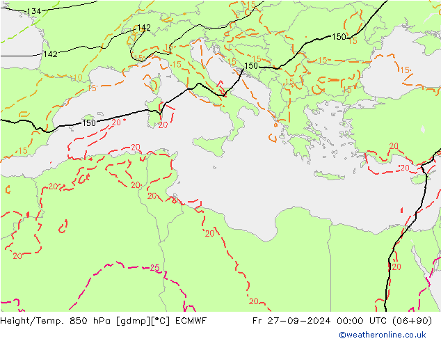 Height/Temp. 850 hPa ECMWF Fr 27.09.2024 00 UTC