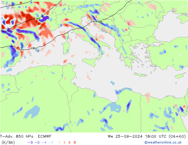 T-Adv. 850 hPa ECMWF St 25.09.2024 18 UTC