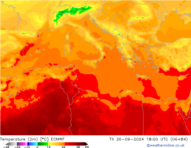 Temperature (2m) ECMWF Th 26.09.2024 18 UTC