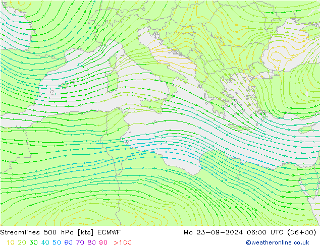 Streamlines 500 hPa ECMWF Po 23.09.2024 06 UTC