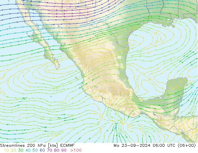 Rüzgar 200 hPa ECMWF Pzt 23.09.2024 06 UTC