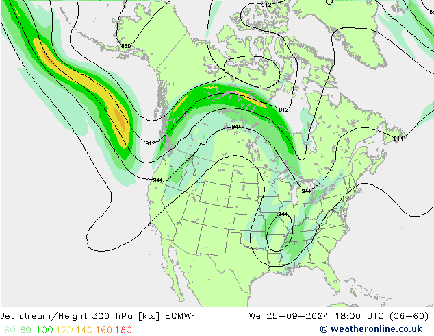 Jet stream ECMWF Qua 25.09.2024 18 UTC