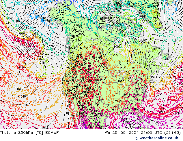 Theta-e 850hPa ECMWF wo 25.09.2024 21 UTC