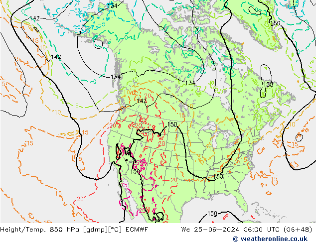 Z500/Rain (+SLP)/Z850 ECMWF mer 25.09.2024 06 UTC