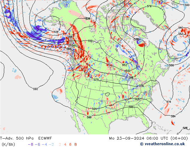 T-Adv. 500 hPa ECMWF lun 23.09.2024 06 UTC