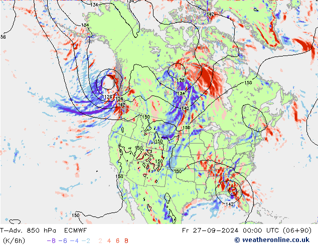 T-Adv. 850 hPa ECMWF vie 27.09.2024 00 UTC