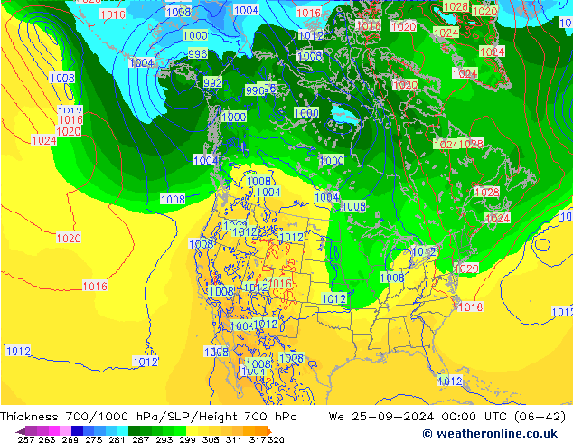 Thck 700-1000 hPa ECMWF  25.09.2024 00 UTC