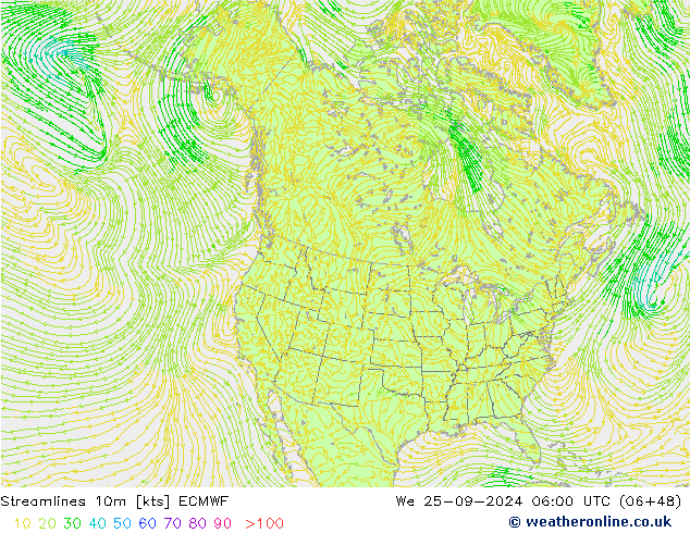 Streamlines 10m ECMWF We 25.09.2024 06 UTC