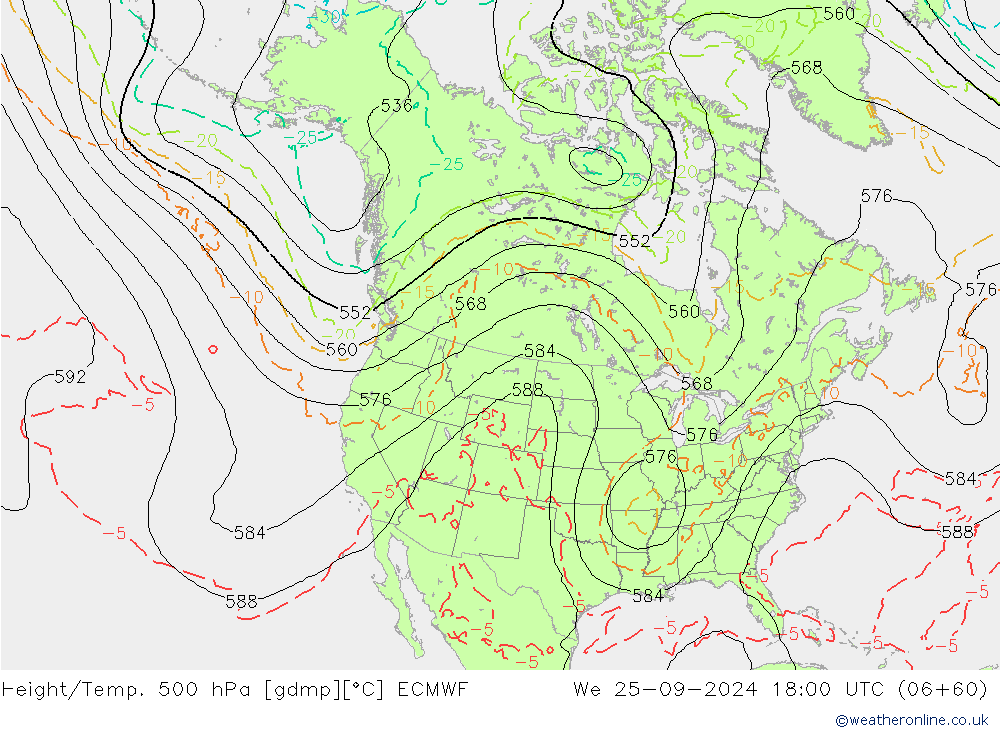 Z500/Rain (+SLP)/Z850 ECMWF ср 25.09.2024 18 UTC