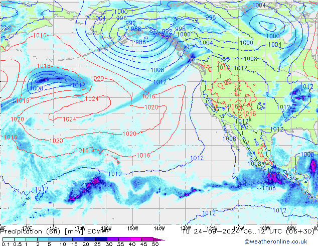 Z500/Rain (+SLP)/Z850 ECMWF wto. 24.09.2024 12 UTC