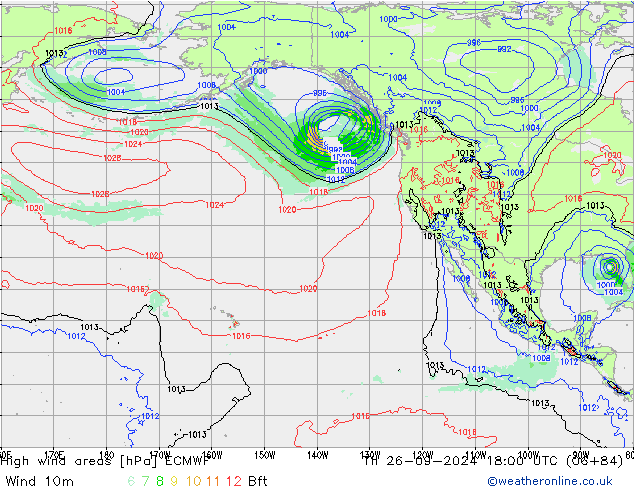 High wind areas ECMWF Čt 26.09.2024 18 UTC