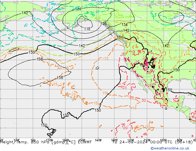 Z500/Rain (+SLP)/Z850 ECMWF wto. 24.09.2024 00 UTC