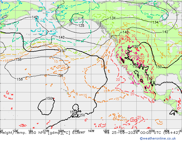 Height/Temp. 850 hPa ECMWF śro. 25.09.2024 00 UTC