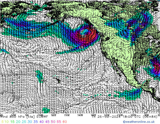 ветер 850 гПа ECMWF чт 26.09.2024 18 UTC