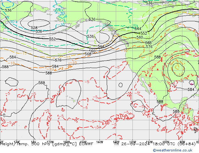 Z500/Rain (+SLP)/Z850 ECMWF Čt 26.09.2024 18 UTC