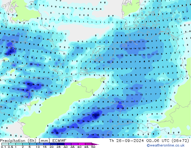 Z500/Rain (+SLP)/Z850 ECMWF Do 26.09.2024 06 UTC