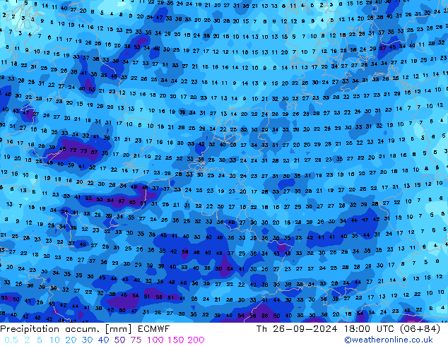 Precipitation accum. ECMWF Qui 26.09.2024 18 UTC