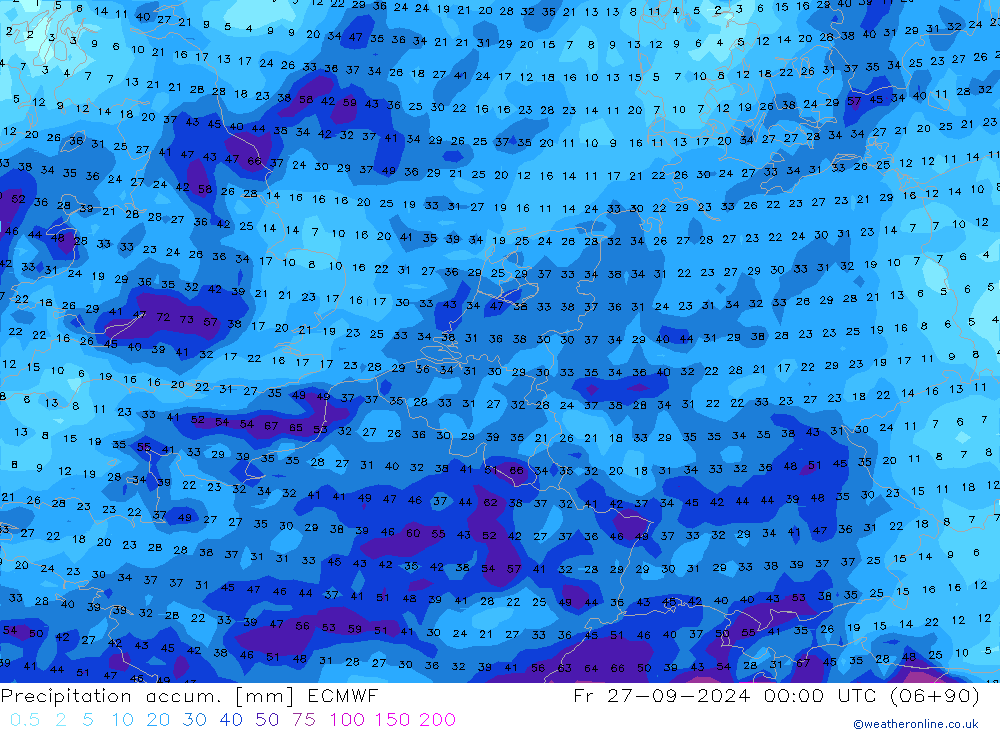 Nied. akkumuliert ECMWF Fr 27.09.2024 00 UTC